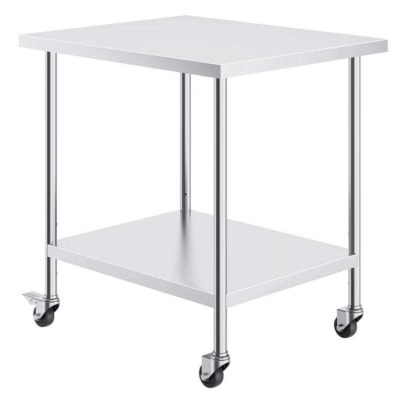 RVS Werktafel – Roestvrijstalen Werkbank – Keukentafel – Cateringtafel – Professionele Werktafel – 91x76x97 cm – 3 Verstelbare Planken – 4 Zwenkwielen Met Rem