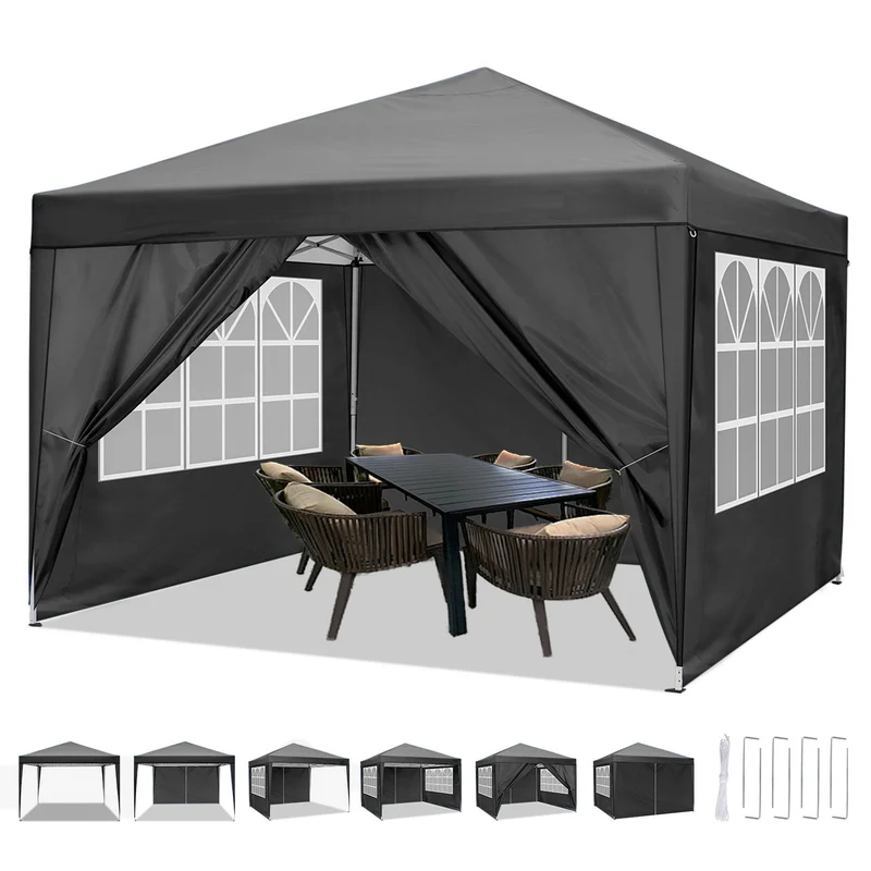 Pop-up Tent – Partytent – Vouwtent – Pavillon – Pergola – 3x3 Meter – Waterafstotend & UV-Bescherming – Inklapbaar Met 4 Zijwanden