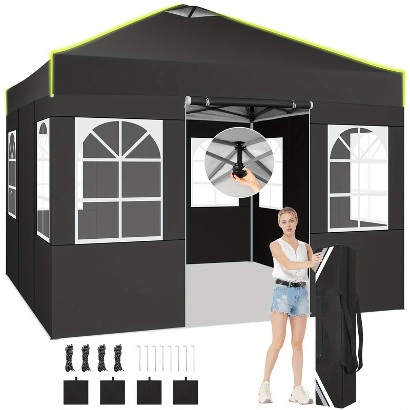 Partytent – Pop-up Tent – Paviljoen – Feesttent – Tuintent – 3,05x3,05 m – UPF 50+ UV Bescherming – 4 Afneembare Zijwanden