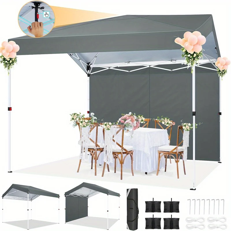 Pop-up Partytent – Opzet Tent – Canopy Tent – Tuin Tent – Evenement Tent – Grijs – 3,05 x 3,05 m – UPF 50+ Zonbescherming – Snelle One Touch Opbouw