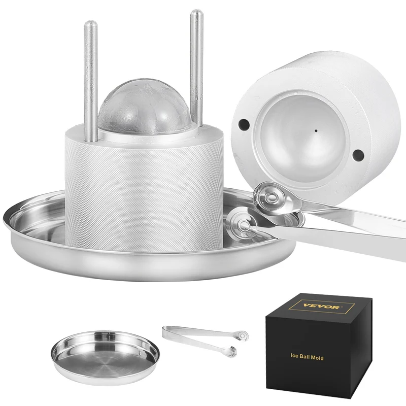 Ijsklontjesvorm – IJsbalvorm – Ijsmaker – IJsblokjesmaker – Ijspers – Aluminium Luchtvaartkwaliteit – 6 cm IJskogel – Inclusief Tong en Druipbakje