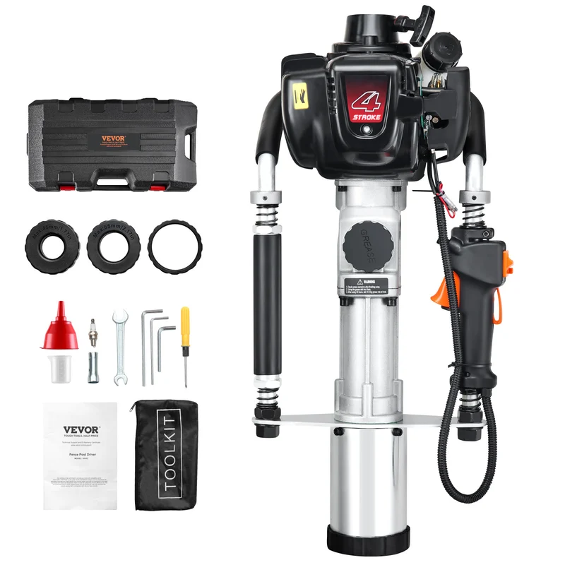 paalrammer – paalhamer – hekpaalrammer – paaldrijver – paalhamer benzine – 37,7cc 4-takt motor – 3 verwisselbare paalkoppen