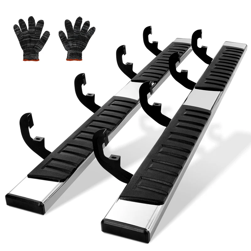 Sidebars – Zijstappen – Instaplijsten – Tredes – Nerf Bars – Roestvrij Staal 201 – Draagvermogen 227 kg – 15 cm breed – Set 2 stuks – Zwart/Zilver