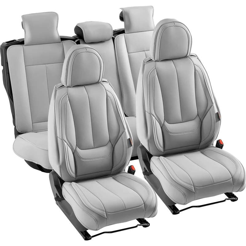 Universele Autostoelhoezen – Zittinghoezen – Stoelhoezen – Beschermhoezen – Autostoelbekleding – Grijs Kunstleer – Airbag Compatibel – Ademend & Waterafstotend