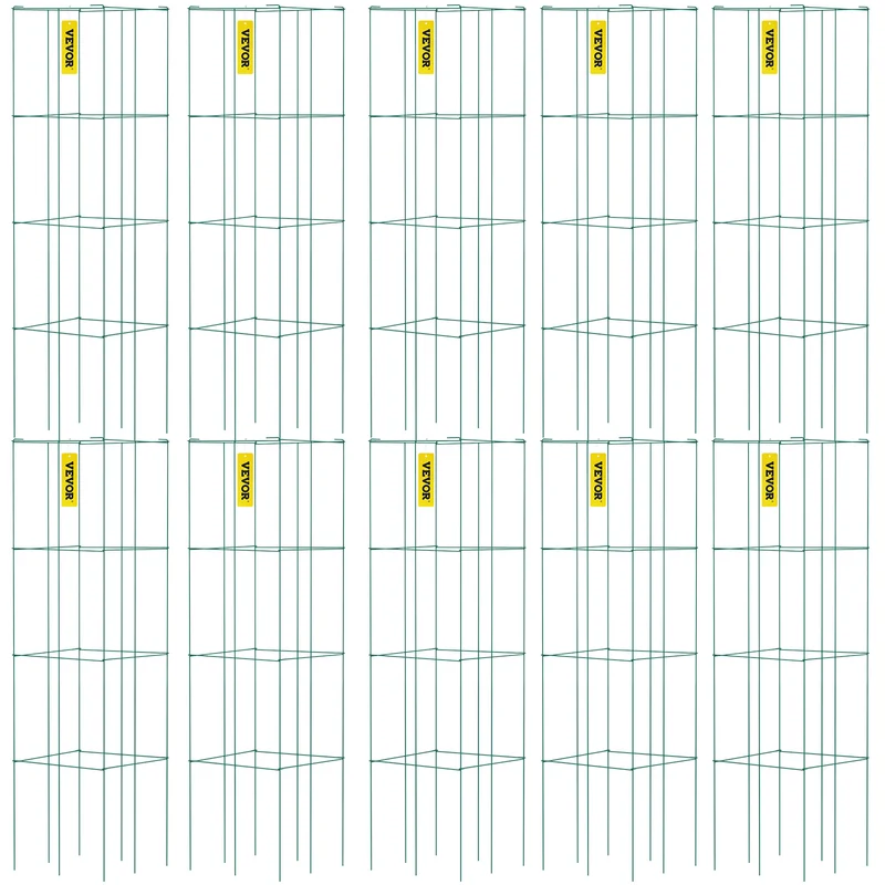 Tomatenrek – Plantensteun – Klimrek – Plantengeleider – Plantenring – Set Van 10 – Staal Met Groene PVC-Coating – 117 Cm Hoog