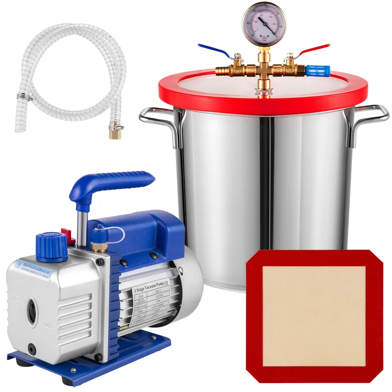 Vacuümpomp – Vacuümpompset – Vacuümpomp Kit – Vacuümsysteem – Vacuümkamer – 13 Liter RVS Kamer – 1/4 HP 3 CFM Motorvermogen