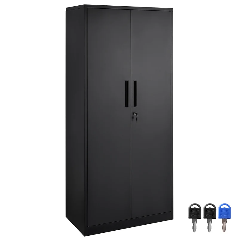 Opbergkast – Metalen Kast – Stellingkast – Opbergrek – Veiligheidskast – Zwart Metaal – Vergrendelbaar Met 4 Verstelbare Planken – 180 cm Hoog