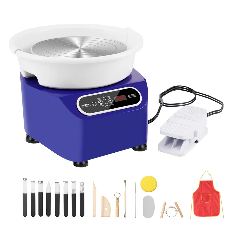 Pottenbakkersschijf – Draaischijf – Boetseerschijf – Keramiek Wiel – Pottenbakken Schijf – 350W Motor – Voetpedaal & Touchscreen – Blauw – Aluminiumlegering