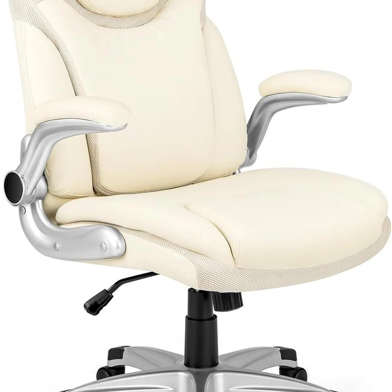 Bureaustoel – Office Chair – Kantoorstoel – Draaistoel – Bureaustoelen – Ergonomisch Design – Verstelbare Zithoogte en Kantelfunctie – Beige Kunstleer