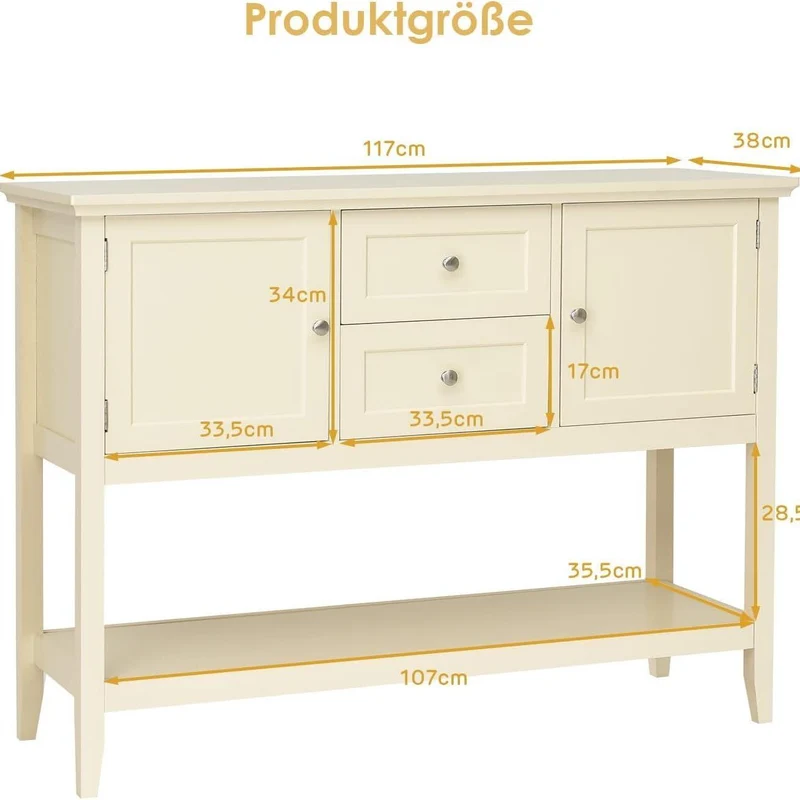 Opbergkast – Dressoir – Buffetkast – Sidetable – Kast – Hout – Grijs – 2 Lades – Stevig MDF Met Dennenhouten Poten