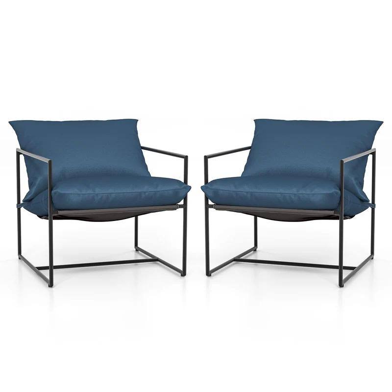 Slingstoel – Lounge Stoel – Accentstoel – Strandstoel – Klapstoel – Set Van 2 – Met Metalen Frame – Ademend Stoffen Zitvlak