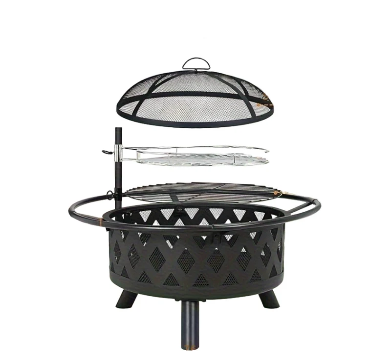 Vuurkorf – Tuinhaard – Buitenhaard – Vuurmand – Vuurschaal – 76 cm Diameter – Draaibaar Grillrooster – Veilig Vonkscherm – Stevig Metaal