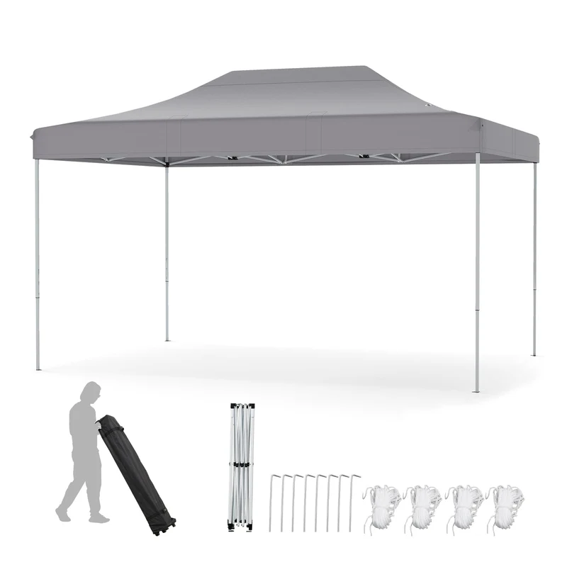 Partytent – Paviljoen – Easy-Up Tent – Vouwtent – Feesttent – Grijs – 3x4,5 Meter – Waterdicht Oxford Polyester – Verstelbare Hoogte Met Wieltjes