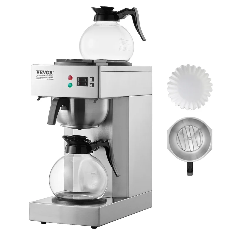 Koffiezetapparaat – Drip Koffiemachine – Koffiezetter – Horecakoffiezetter – Grootverbruik – 12 Kopjes – Twee Warmhoudplaten – Twee Glazen Karaffen – Roestvrijstalen Filter
