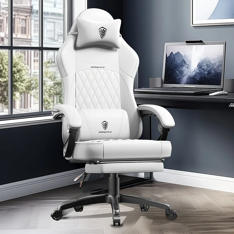 Ergonomic gaming chair with pocket spring cushion and lumbar support - High-back office chair with adjustable footrest, supports up to 136.08 KG, available in stylish black and other colors, for the ultimate in comfort