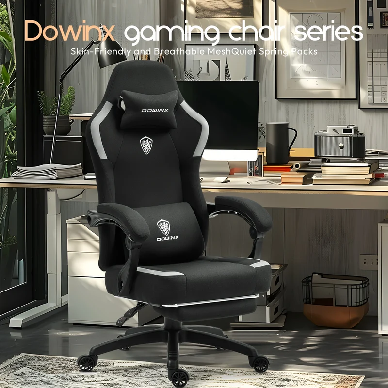 Purchase products such as fabric gaming chairs with pocket spring cushions, breathable computer chairs with lumbar support and footrests, high-back gaming office chairs for adults, in black.