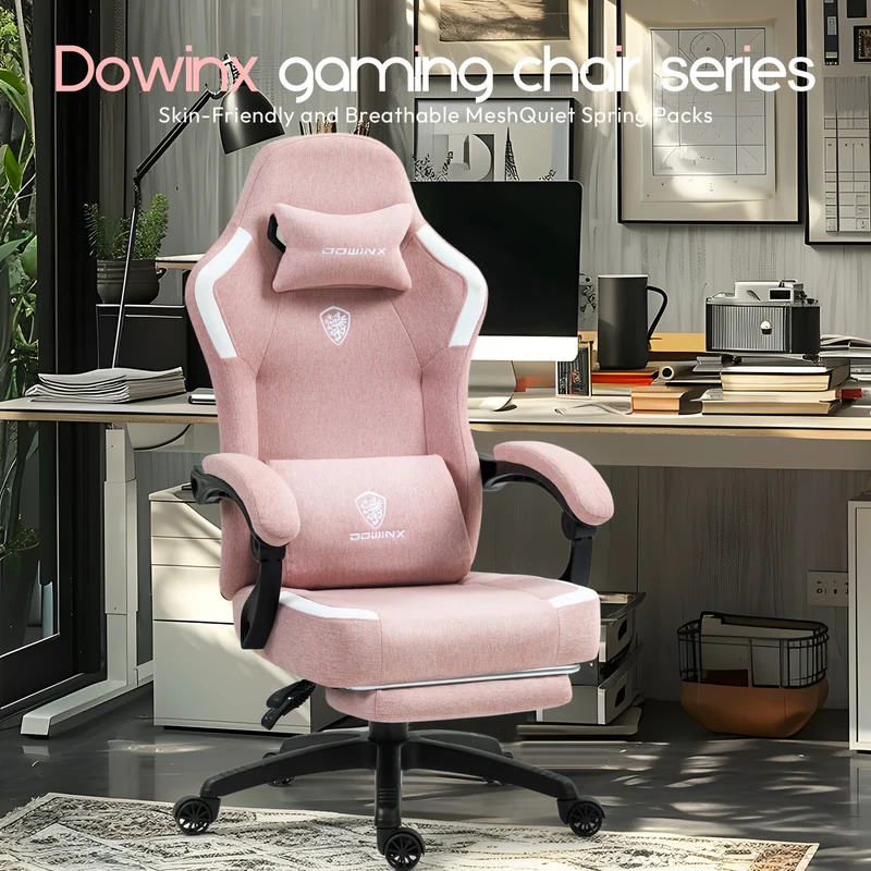 Purchase products such as fabric gaming chairs with pocket spring cushions, breathable computer chairs with lumbar support and footrests, high-back gaming office chairs for adults, in black.