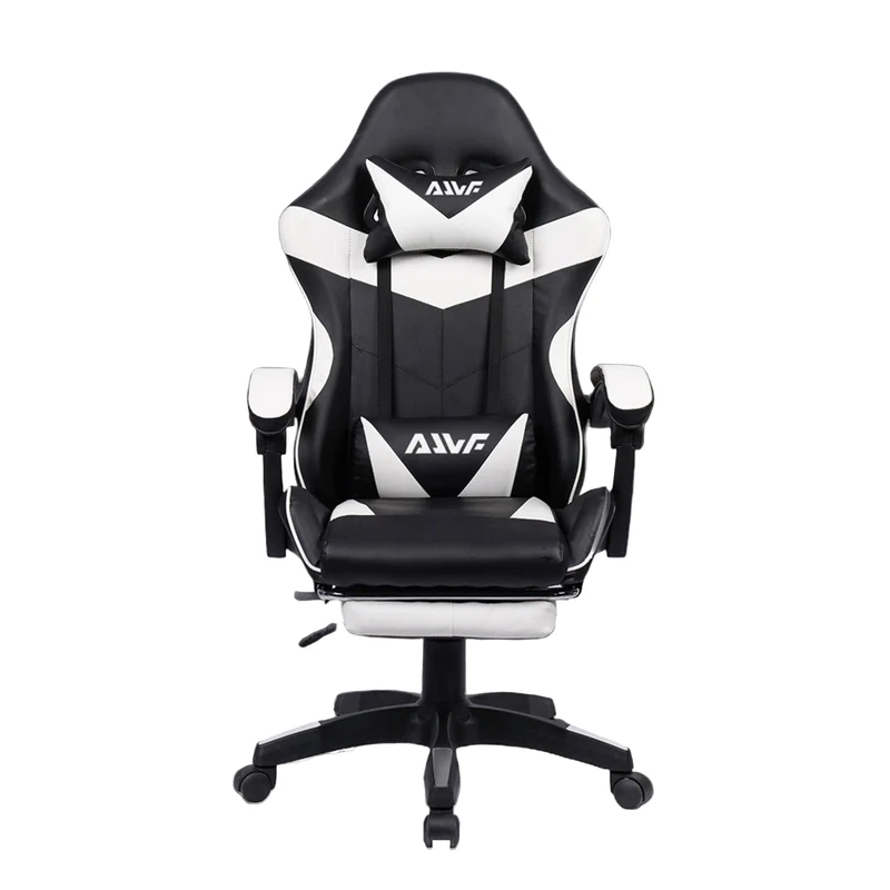 Gamingstoel – Gamestoel – Gaming Chair – Game Stoel – Bureaustoel – Ergonomisch Ontwerp – Verstelbare Voetsteun – Zwart/Wit – Kunstleer