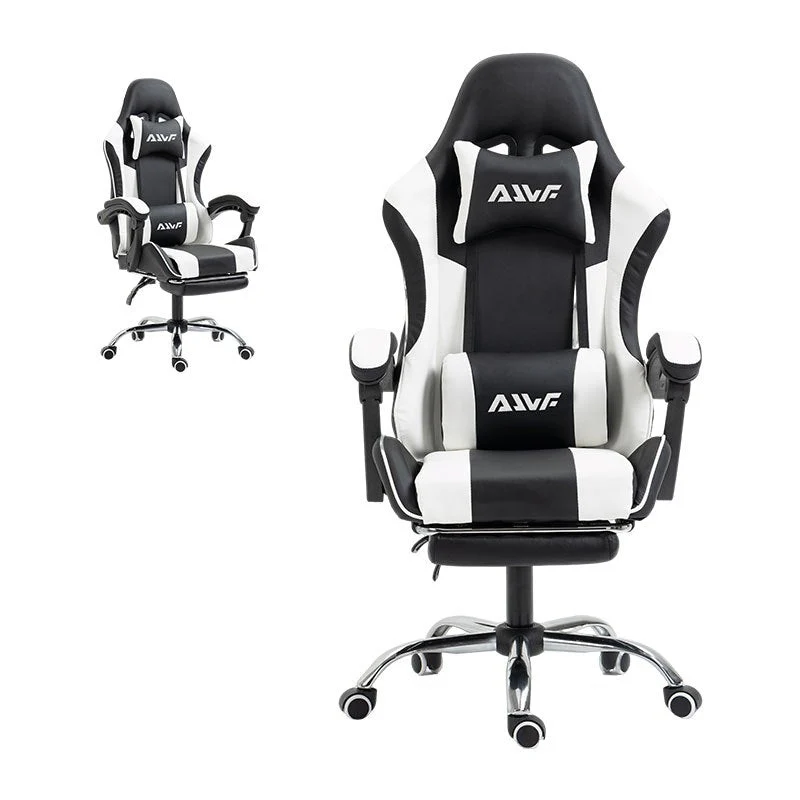 Gamestoel – Gaming Stoel – Game Stoel – Gaming Chair – Bureaustoel – Ergonomisch Met Verstelbare Rugleuning – Inklapbare Voetensteun – Kunstleder – 360° Draaibaar - Zwart-Wit