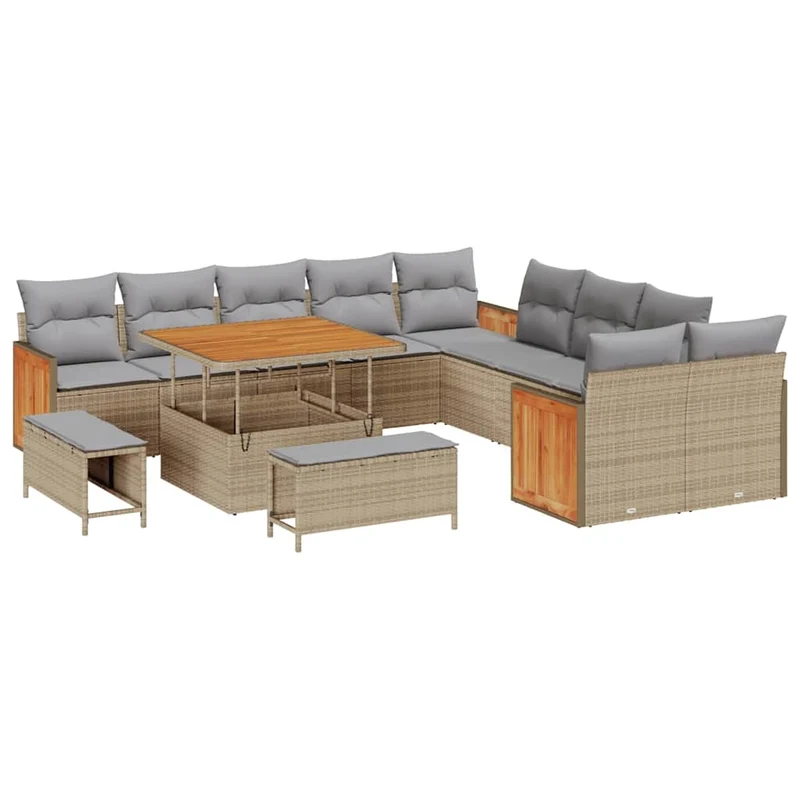 Tuinbank – Buitenbank – Loungebank – Tuinmeubel – Zithoek – Modulaire Opstelling – UV-bestendig Poly Rattan – Inclusief Waterafstotende Kussens