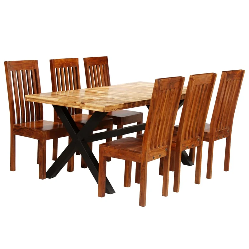 Eettafelset – Eetkamerset – Keukentafelset – Zitgroep – Tafel en Stoelen – Massief Acacia- en Mangohout – Set Van 1 Tafel + 6 Stoelen – Robuust & Handgemaakt