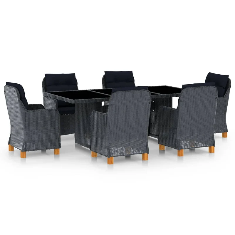 Tuinset – Dining Set – Buitenmeubelset – Tuinmeubilair – Eettafel met Stoelen – Weerbestendig PE-Rattan – Gepoedercoat Stalen Frame – Comfortabele Kussens – Donkergrijs/Zwart