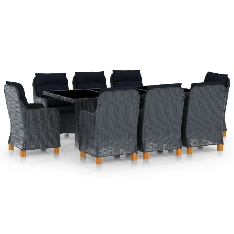 Tuinset – Diningset – Zitgroep – Buitenmeubilair – Balkonset – Gepoedercoat Stalen Frame – Waterbestendig PE Rattan – Donkergrijs & Zwart
