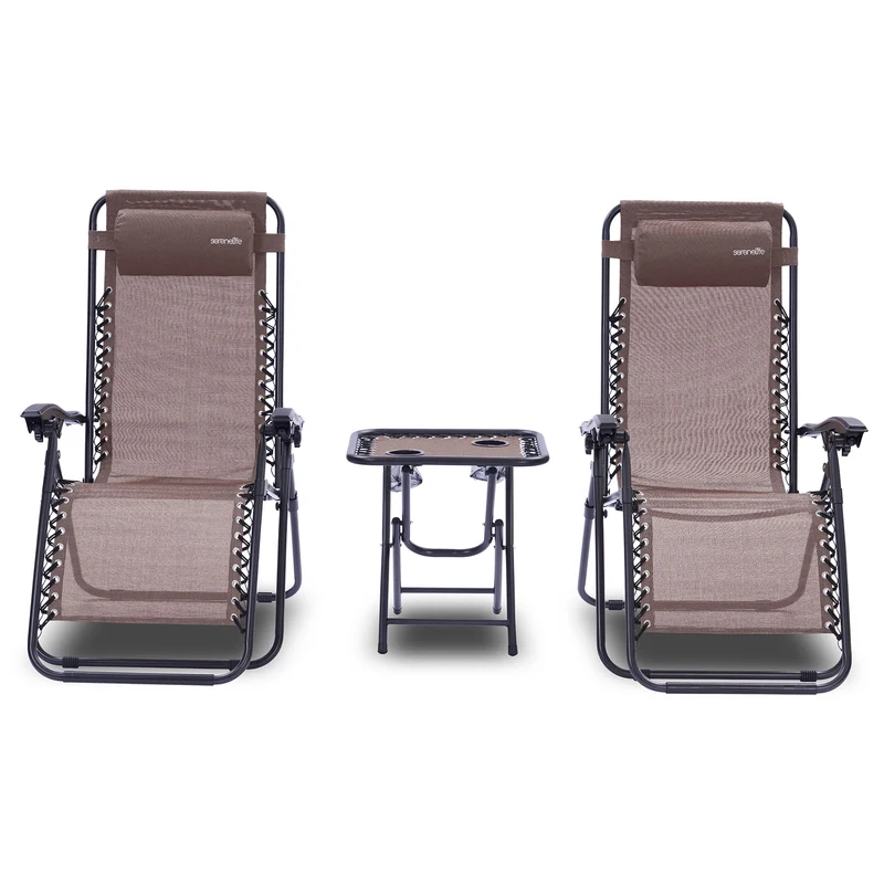 Loungebank – Loungestoelen – Tuinstoelen – Balkonstoelen – Ligstoelen – Verstelbaar – Inclusief Zijtafel Met 2 Bekerhouders