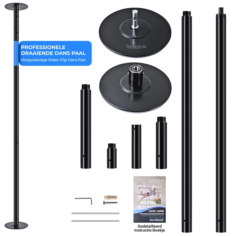 Pole Dance Paal – Danspaal – Fitnesspaal – Turnpaal – Trainingpaal – Zwart – Verstelbare Hoogte 203-274 cm – Stabiel Stalen Ontwerp Tot 500 kg