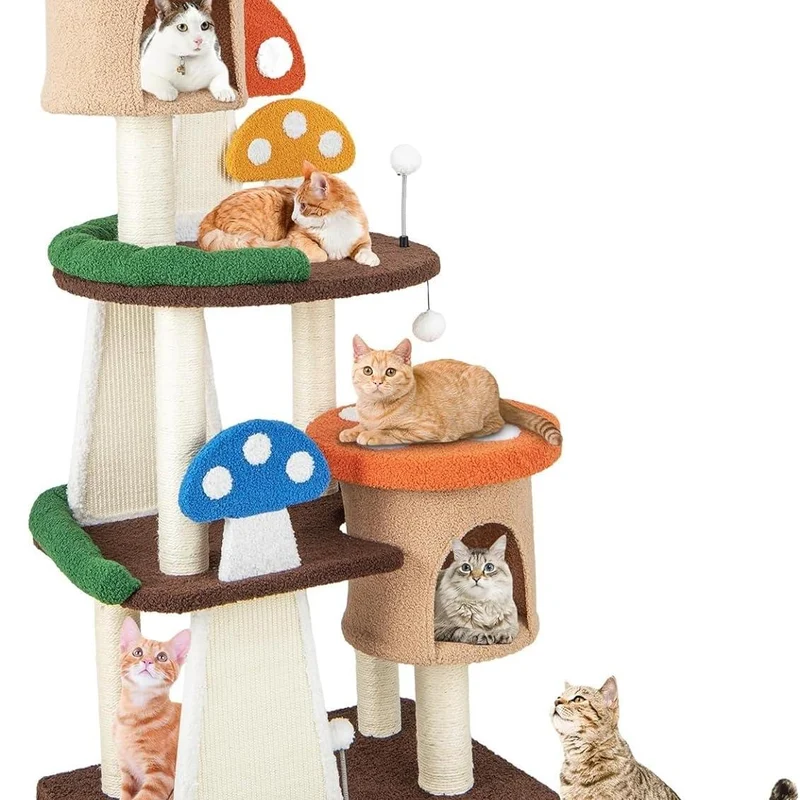 Krabpaal – Kattenboom – Kattenmeubel – Krabtoren – Krabhuis – 146 cm Hoogte – Sisal Krabpalen Met Interactieve Speeltjes