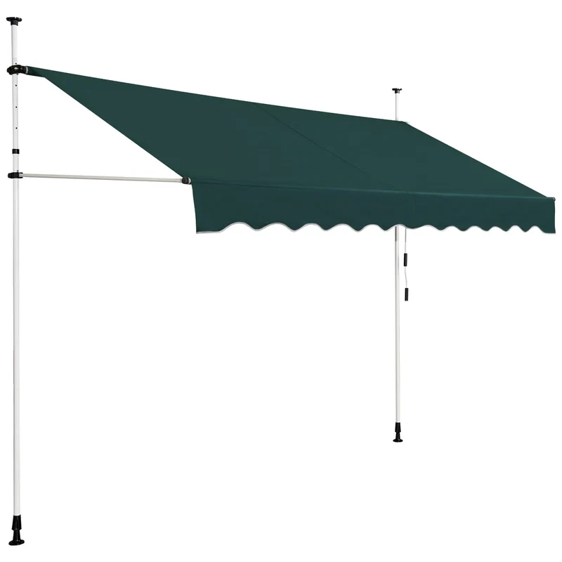 Balkonzonwering – Zonneluifel – Balkonluifel – Zonnescherm – Klemluifel – Verstelbaar Handbediend – 300 cm Breed – UV-Bestendig – Waterafstotend – Groen