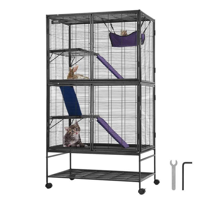 Dierenkooi Voor Kleine Huisdieren – Frettenkooi – Knaagdierkooi – Chinchillakooi – Caviakooi – Ruim 92x58x164 cm – Met 4 Platforms En Mobiele Wielen