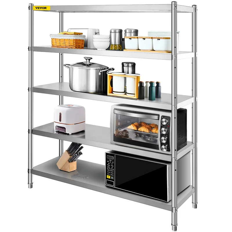 Opslagkast Roestvrijstaal – Stellingkast – Rek – Opbergrek – Garagekast – 5 Lagen – Verstelbare Planken – Max 150 kg Per Laag