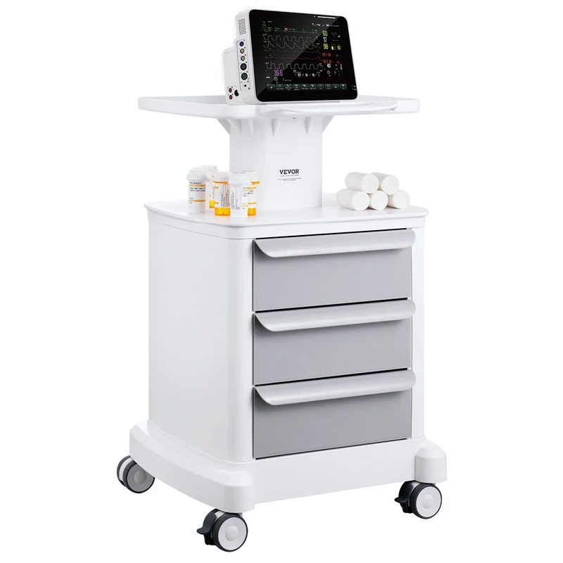 Medische Kar – Laboratoriumkar – Trolley – Medische Trolley – Opbergkar – 4 Laden & Bovenbak – Duurzaam ABS Materiaal – 4 Stilte Wielen