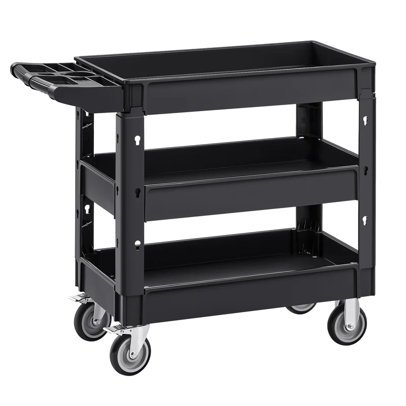 Servicewagen – Transportkar – Keukentrolley – Serveerwagen – Trolley – 3-laags – 250 kg Draagvermogen – 360° Draaibare Wielen met Remmen