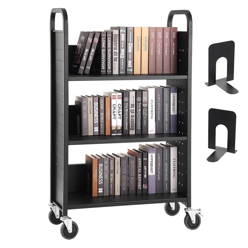 Boekenwagen – Boektrolley – Boekenkar – Documentwagen – Transportwagen – Carbon Stalen Constructie – 150 kg Draagvermogen – 360° Zwenkwielen Met Rem