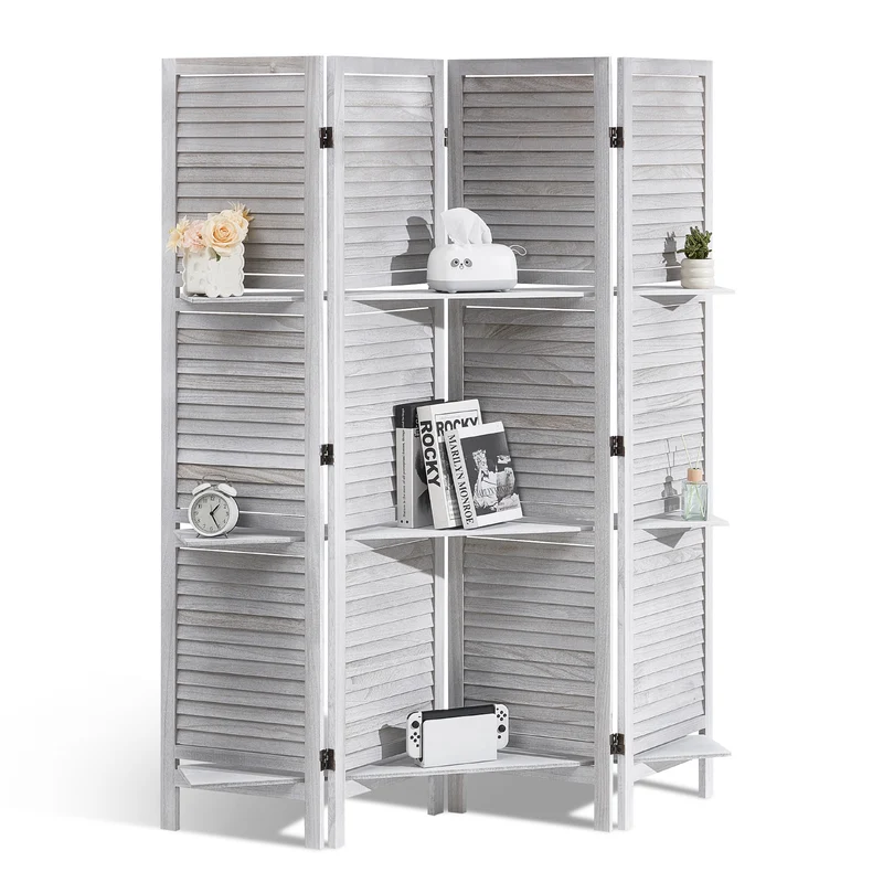 Kamerverdeler – Kamerscherm – Scheidingswand – Room Divider – Wit Paulowniahout – 4 Panelen Flexibel Scharnier – Direct Gebruiksklaar