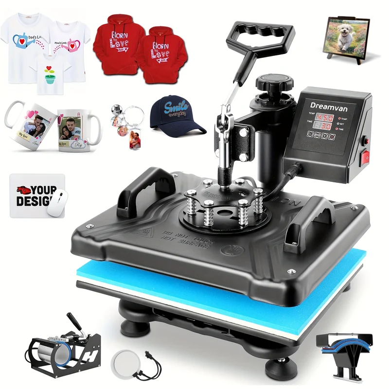 Transferpers – Hittepers – Warmtepers – Heat Press – Drukpers – 8-in-1 Multifunctioneel – Digitaal LCD Display – 38x30 cm Swing-Away Verwarmingsplaat