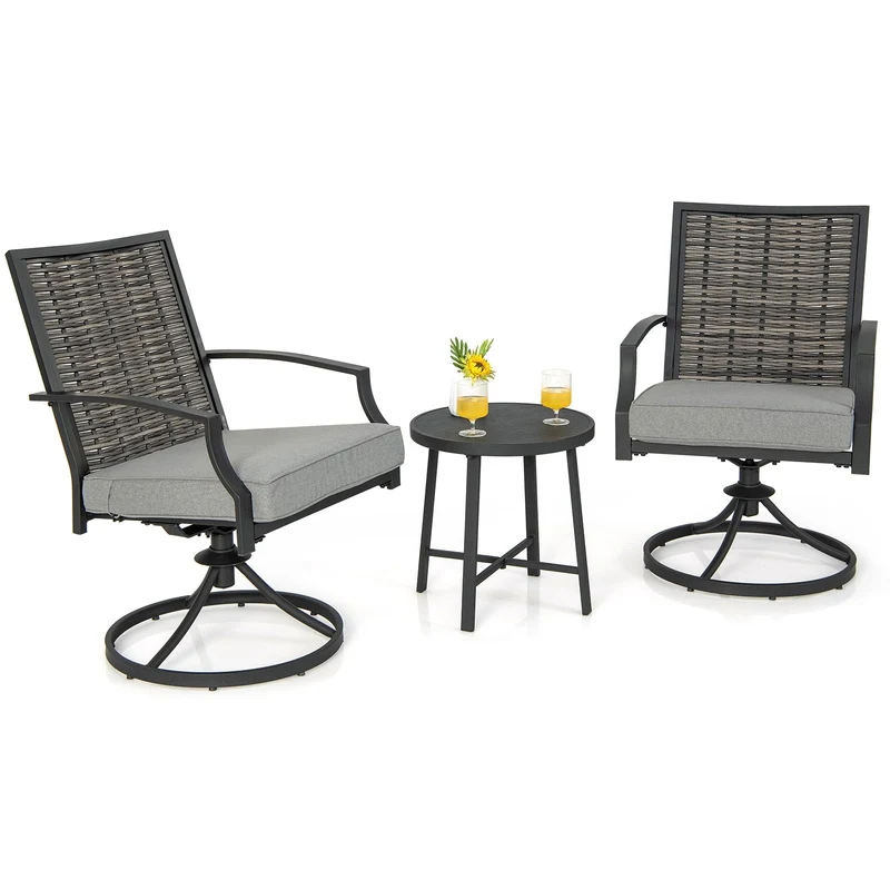 Balkonset – Tuinset – Bistroset – Loungeset – Zitgroep – 2 Draaibare Stoelen – Weerbestendig PE-Rattan