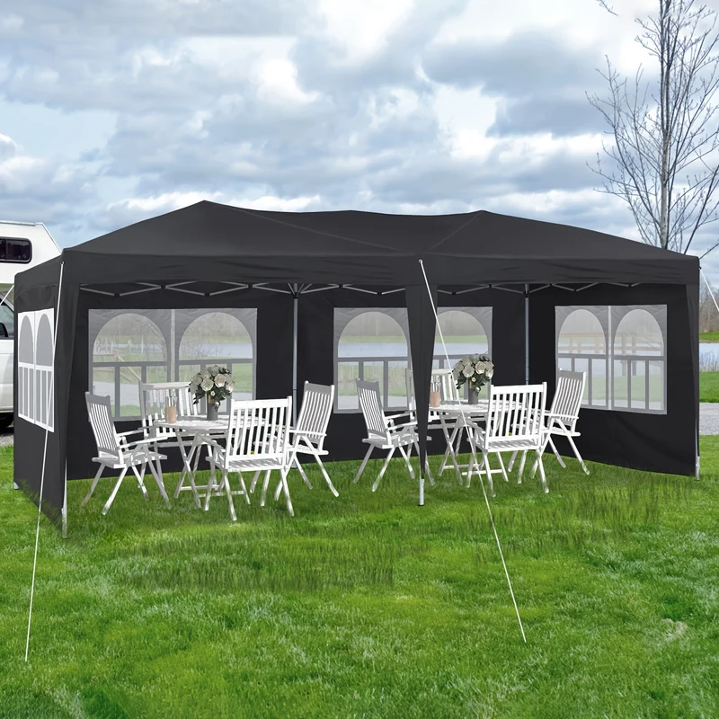 Partytent – Tuinpaviljoen – Feesttent – Opvouwbare Tent – Overkapping – 3x6 m – Waterdicht Met Zijwanden – Stevig Stalen Frame & UV-Bescherming