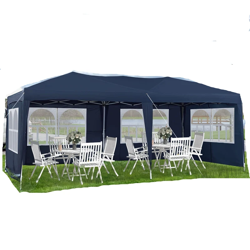 Tuin Gazebo – Partytent – Prieel – Overkapping – Luifel – Blauw – 3x6 Meter – UV-Bescherming – Stevig Stalen Frame