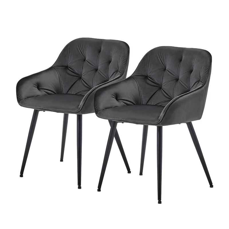Eetkamerstoelen – Stoelen – Kuipstoelen – Woonkamerstoelen – Keukenstoelen – Velvet Bekleding – Dik Gewatteerd – Met Armleuning – Met Metalen Onderstel – Grijs