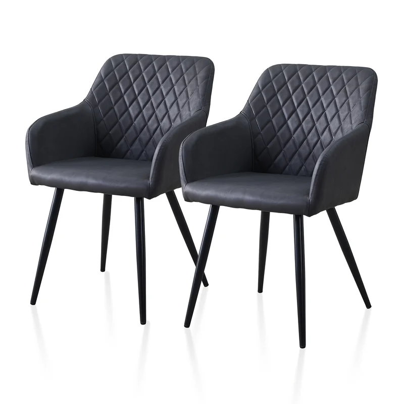 Kuipstoel – Eetkamerstoel – Armstoel – Stoel – Kunstleren Stoel – Set van 2 – Donkergrijs – Memory Foam – Aluminium Frame