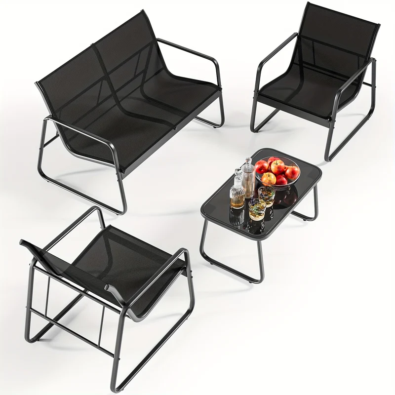 Tuinstoelset – Tuinstoelen – Balkonstoelen – Terrasstoelen – Tuinmeubelen – Snel Droogend Teslin – Duurzaam Metalen Frame Met Glazen Tafelblad