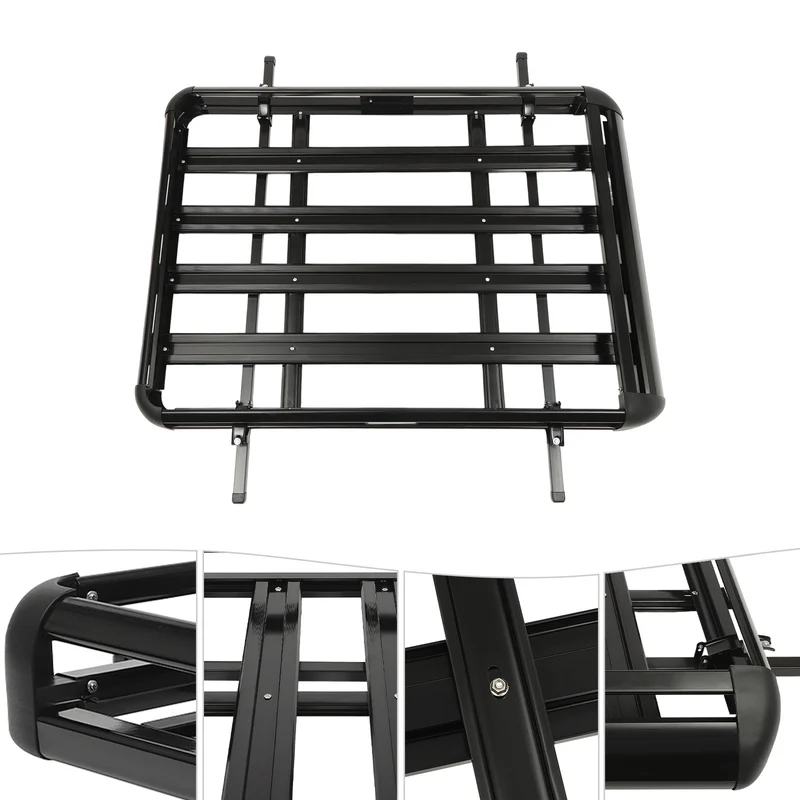 Dakkofferdrager – Dakdrager – Dakraildrager – Autodakdrager – Bagagedrager – Verstelbaar 100-135 cm – Maximaal 150 kg Draagvermogen – Aluminium, IJzer en Kunststof Zwart