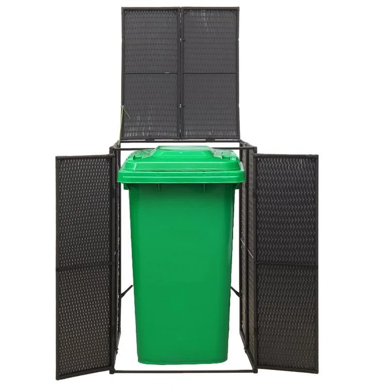 Prullenbak – Afvalbak – Vuilnisbak – Afvalemmer – Pedaalemmer – Zwarte Deksel – 70x80x117 cm – Metaal Met Polyrattan