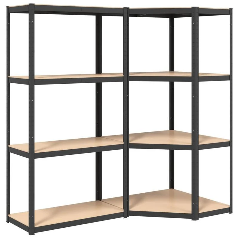 4-laagse Opbergrekken – Opbergrekken – Opbergkast – Planken – Stelling – Antraciet Industrieel Design – Heavy-Duty Stalen Frame – Houten Planken
