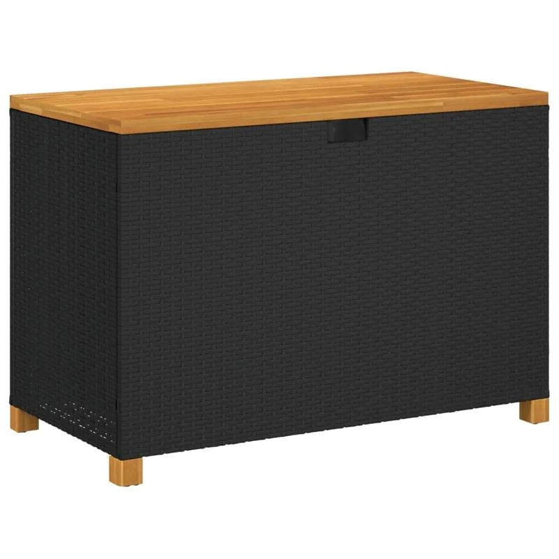 Tuinkist – Kussenbox – Opbergbox – Opbergkist – Zwart – Weerbestendig Geperst Hars – 110x55x63 cm – Met Acaciahouten Accenten