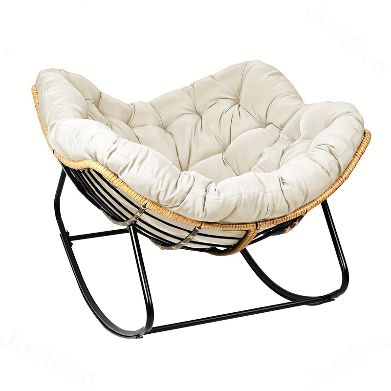 Schommelstoel – Relaxstoel – Fauteuil – Loungestoel – Stoel Zacht Kussen – Carbon Stalen Frame – Verstelbare Rugleuning – Wit