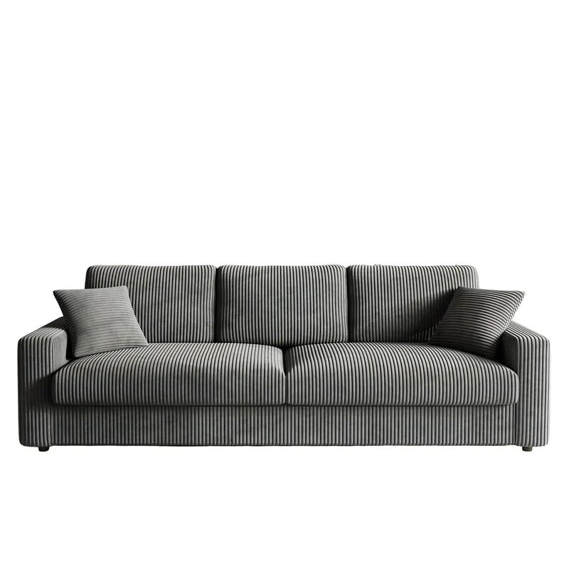 Hoekbank – Loungebank – 4-Zitsbank – Slaapbank – Sofa – 256 cm – Corduroy Bekleding – Inclusief 2 Kussens - Grijs